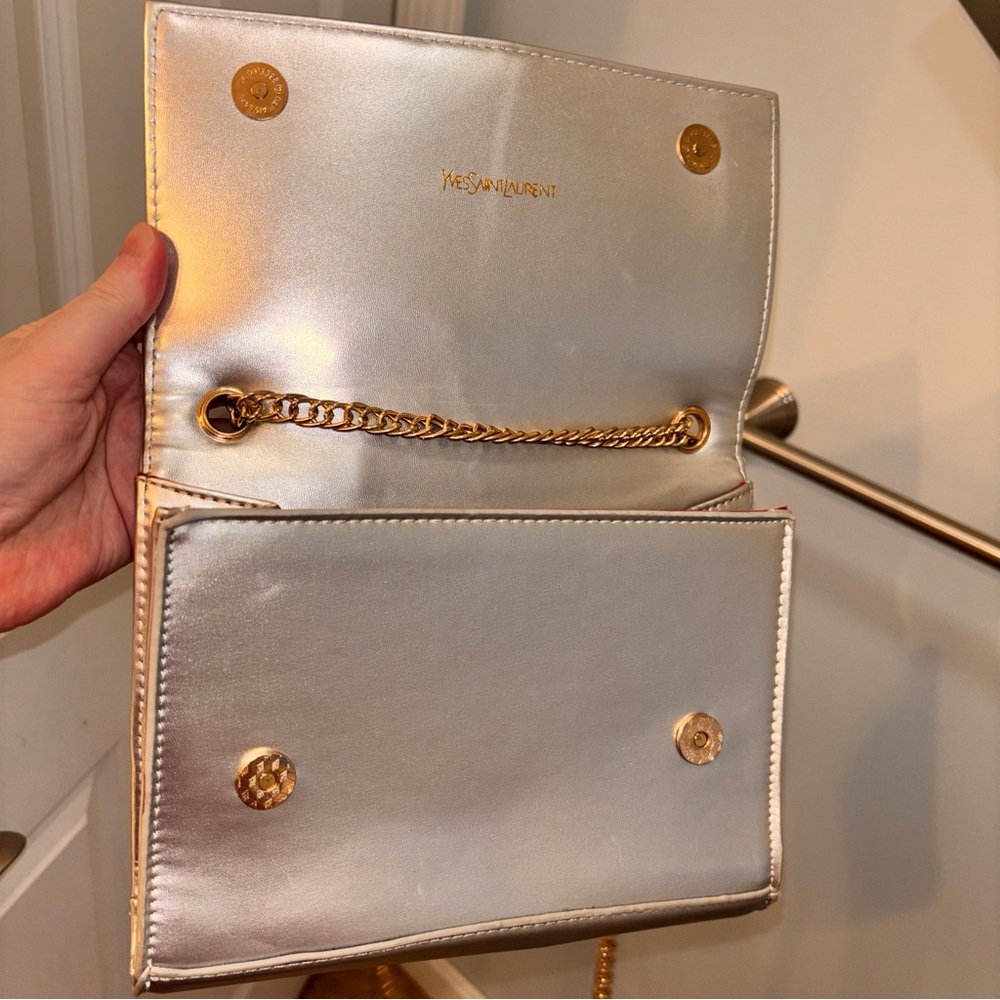 'YVES SAINT LAURENT' Silver Monogram Medium Kate Flap Bag - Picture 5 of 13